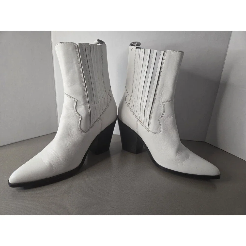 Aldo White Pointed-Toe Mid-Calf Western Heeled Cowboy Boots EUC Size 10